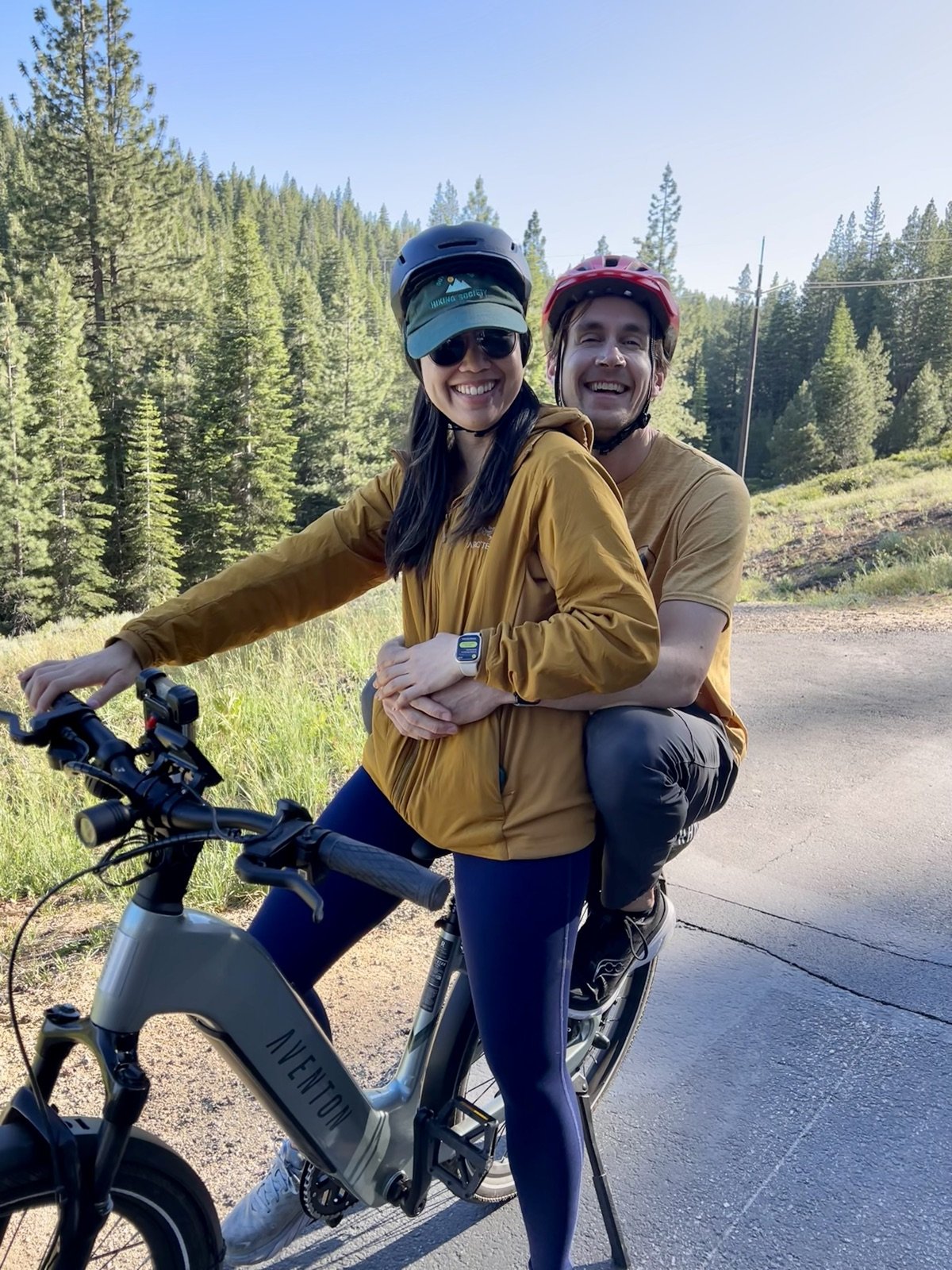 Michie & Charlie riding one e-bike together